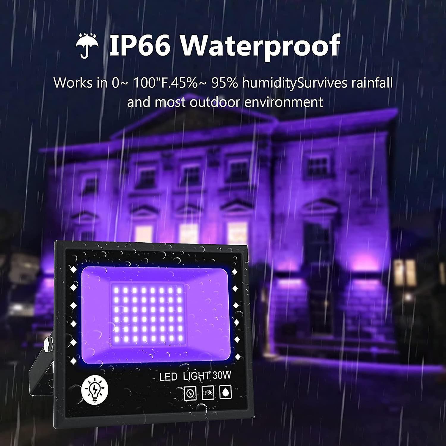 30w Led Black Light， Waterproof Ip66 Outdoor Uv Light Projector， Purple Led Lamp， Effect Lighting For Party， Dj Disco， Evening， Neon Painting， Fluores