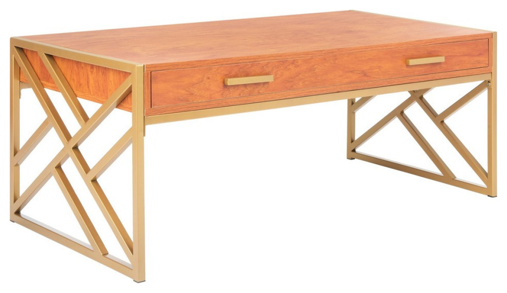 Neil 2 Drawer Coffee Table  Natural/Gold   Contemporary   Coffee Tables   by Rustic Home Furniture Deco  Houzz