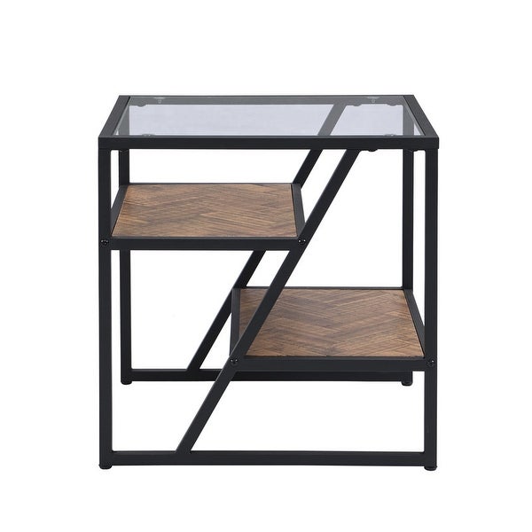 Side Table， End Table with Storage Shelf， Tempered Glass Coffee Table with Metal Frame