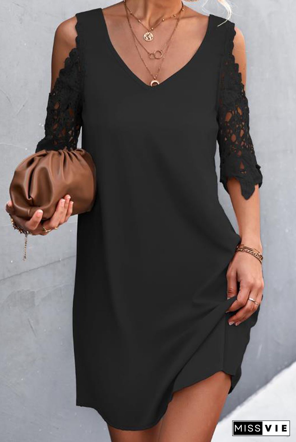 Casual Solid Split Joint V Neck Straight Dresses(3 colors)