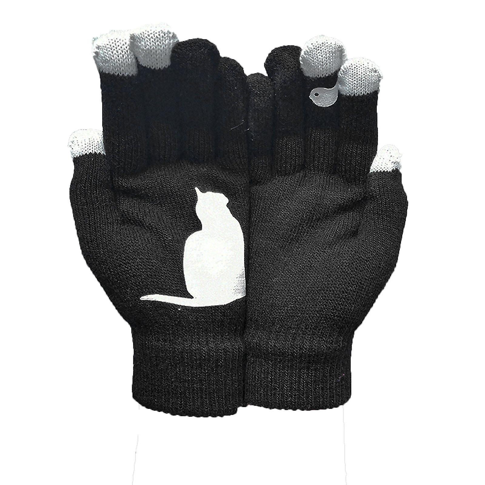 Ladies Woolen Gloves Autumn And Winter Outdoor Warm Dog Bones Printing Gloves