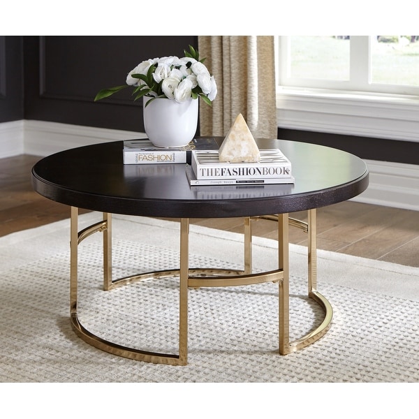 Contemporary Modern Elegant Rose Gold Base Coffee and Side Table