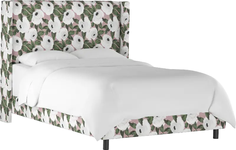 Penelope Rose Floral Straight Wingback Twin Bed - Skyline Furniture