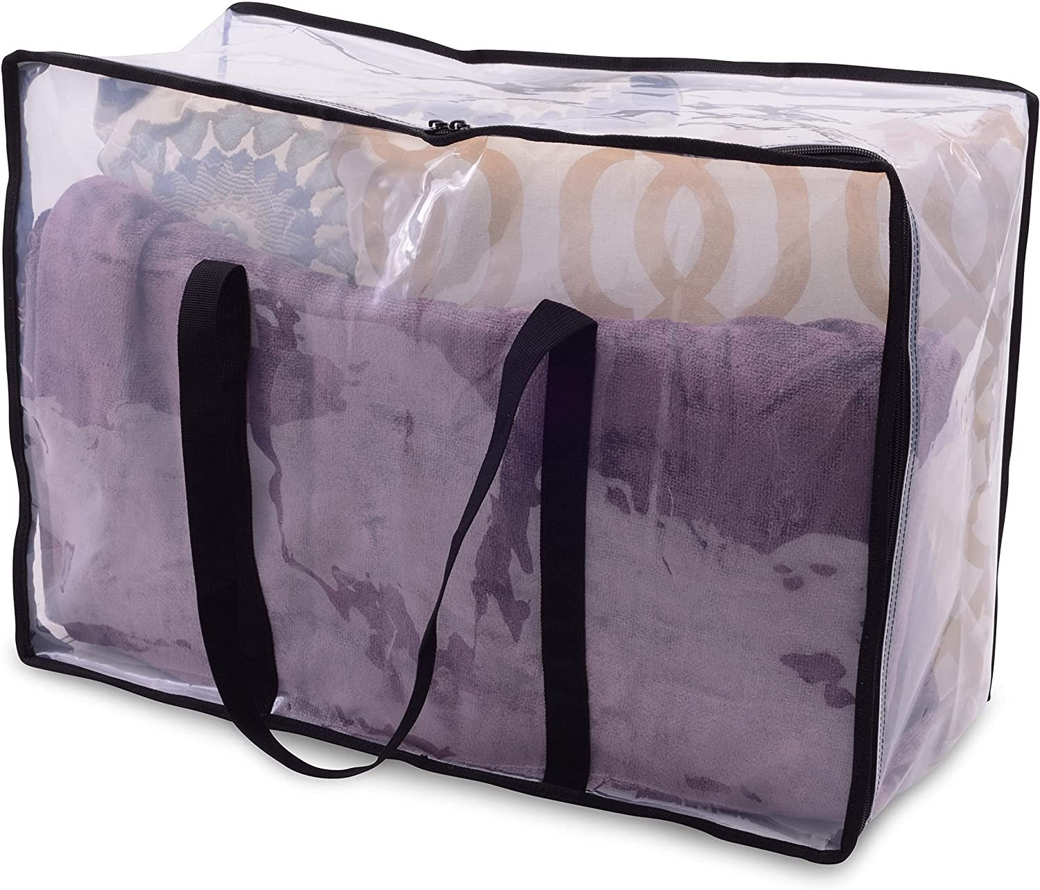 Zenpac- Clear Plastic Blanket Storage Bags with Zipper and Handles, 3 Pack 21.6x10x15.7