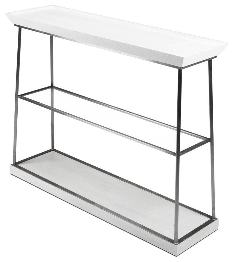 Hunt Country Small Console Table Slim With Shelves White   Transitional   Console Tables   by Sideboards and Things  Houzz