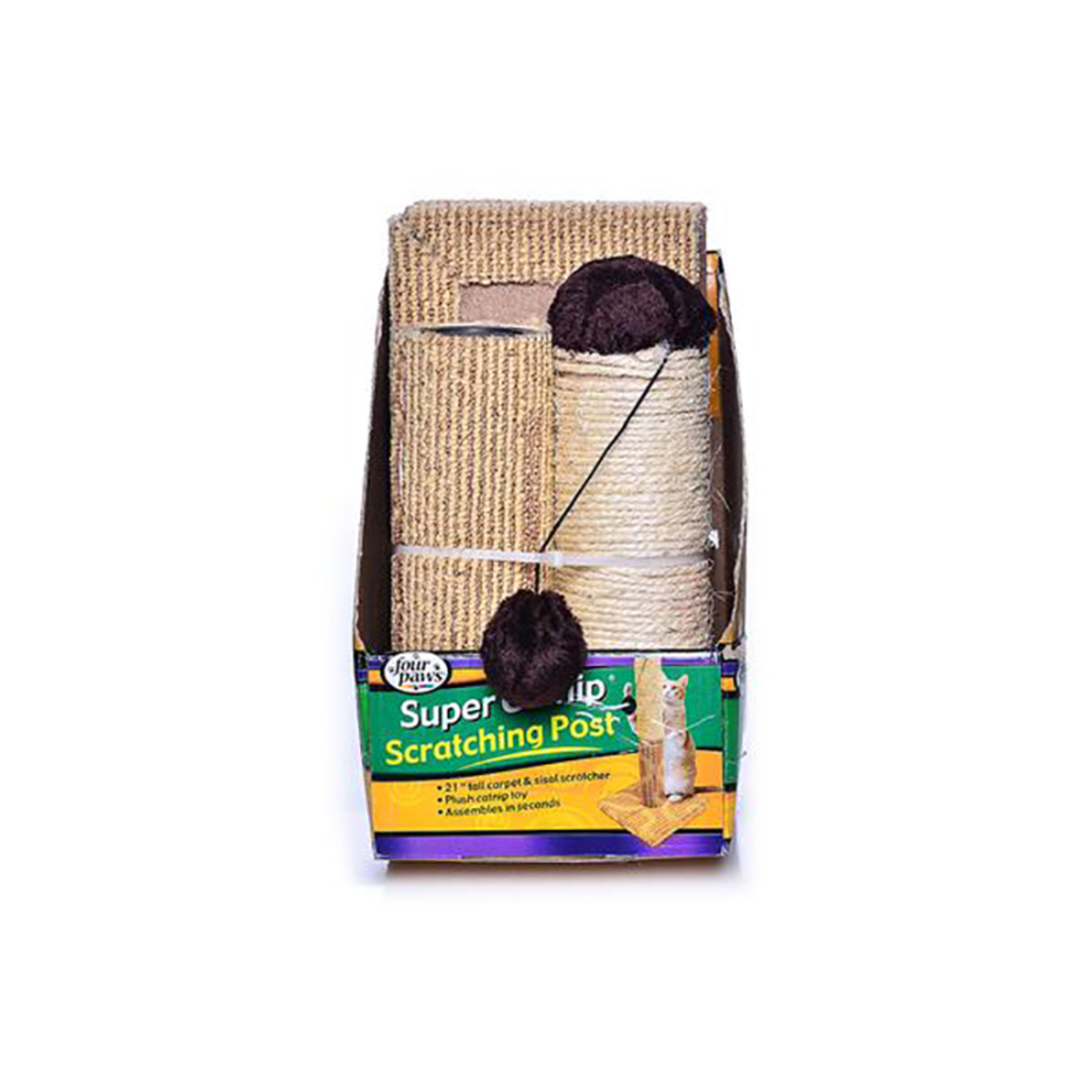 Four Paws Super Catnip Cat Scratching Post， Sisal and Carpet Scratching Post Brown 21 Inches Tall