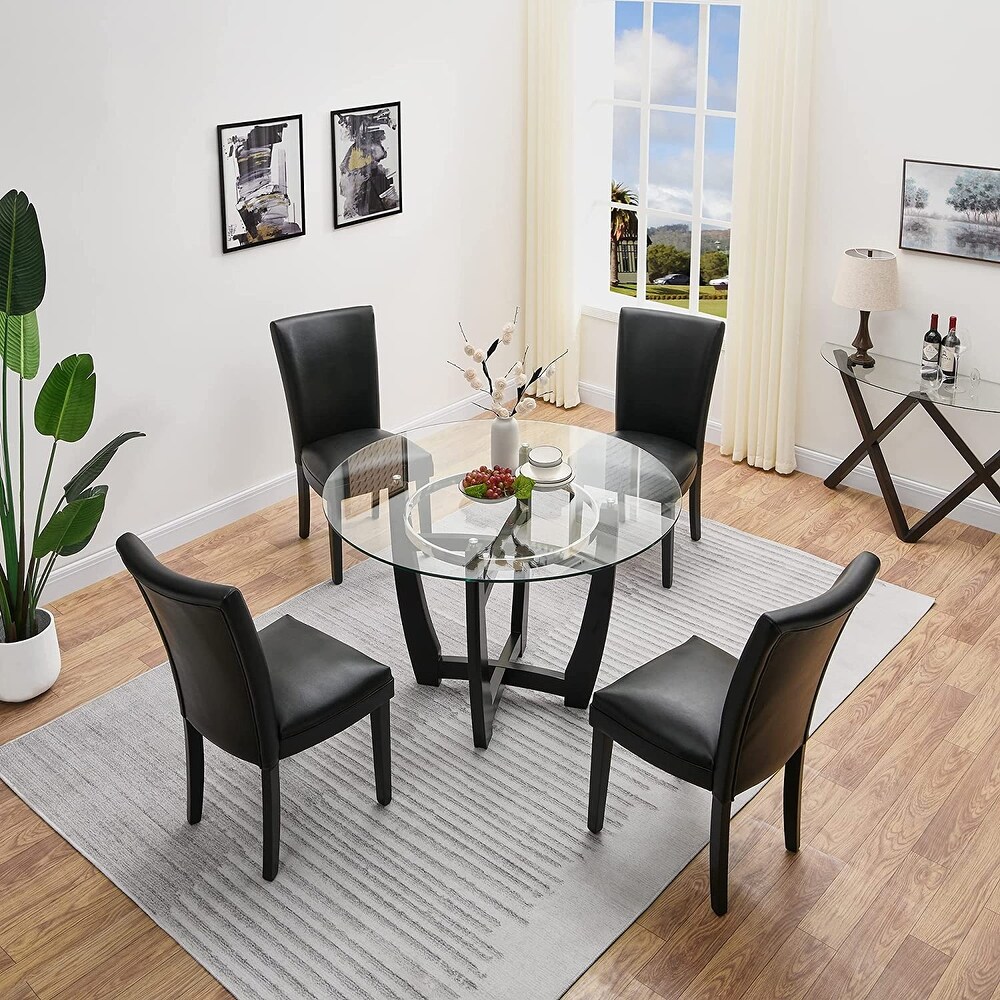 Faux Leather Dining Chairs Or Round Glass Dining Table