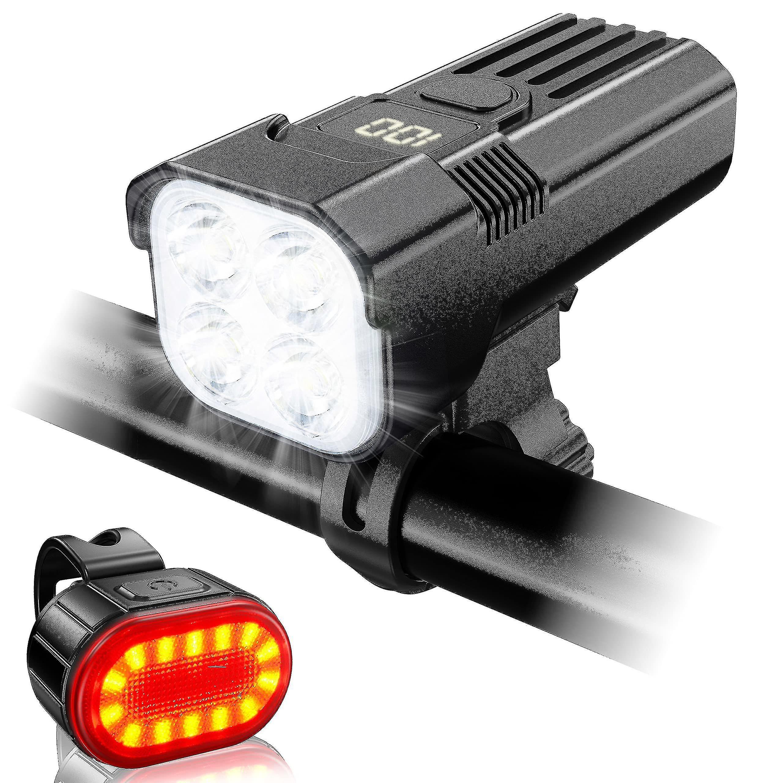 Naiwang Bike Lights Set， Super Bright 2000 Lumen Front Cycling Light， Durable Ip65 Waterproof - Usb Rechargeable With 6 Modes Red Rear Lightblack