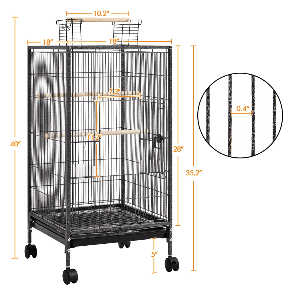 Easyfashion 40-Inch Open Top Parakeet Cage with Rolling Stand， Black