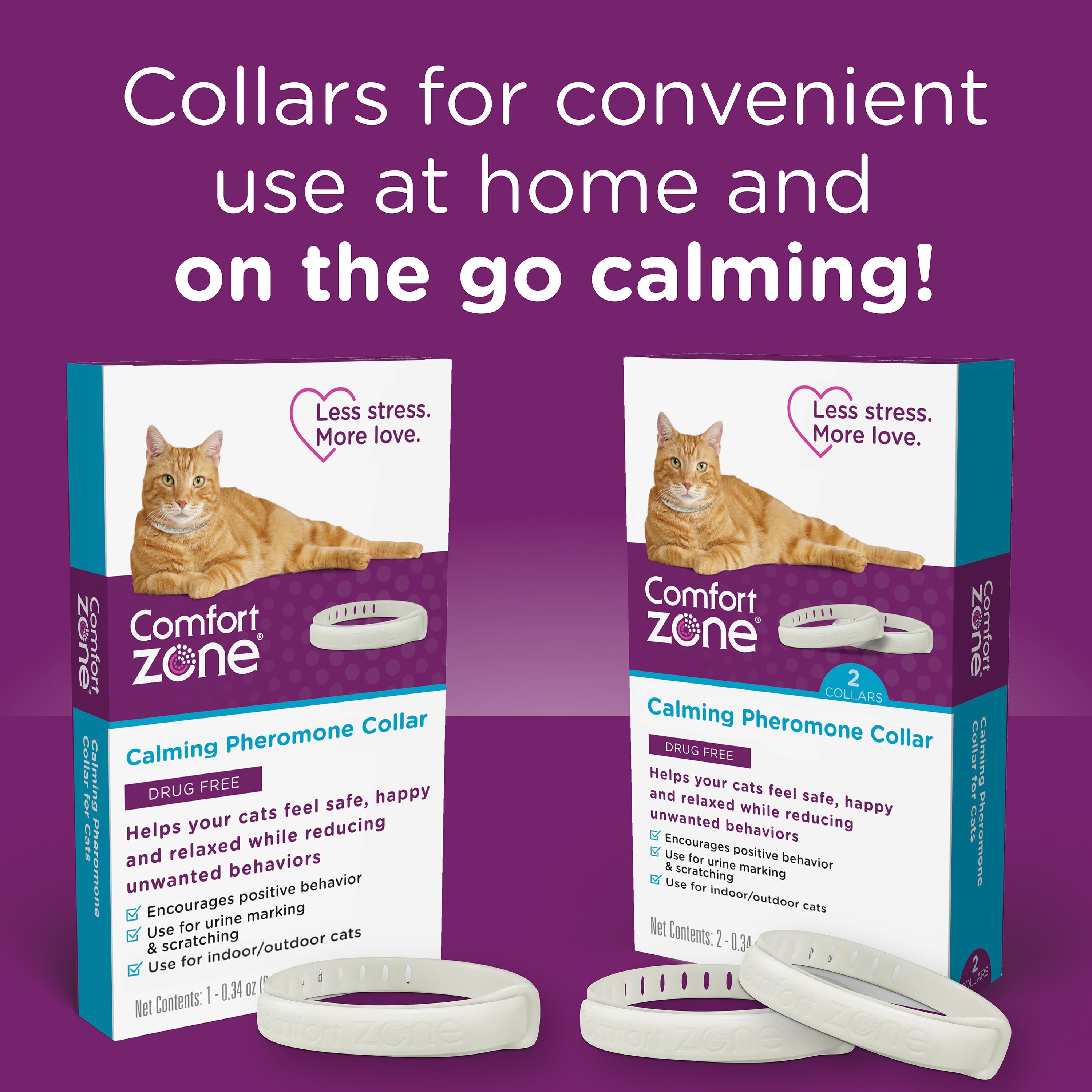 Comfort Zone Cat Calming Pheromone Collar， Anxiety and Stress Relief， Breakaway Design， 1pk