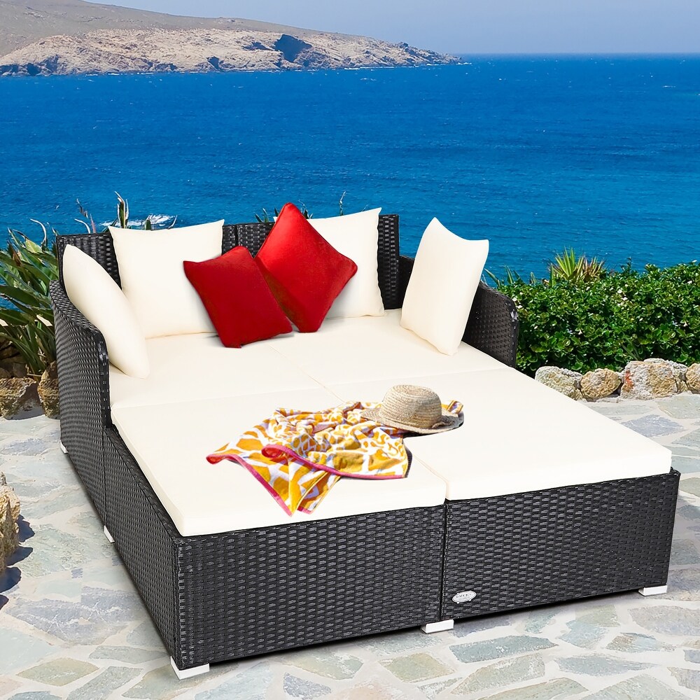 Costway Outdoor Patio Rattan Daybed Pillows Cushioned Sofa Furniture   See details