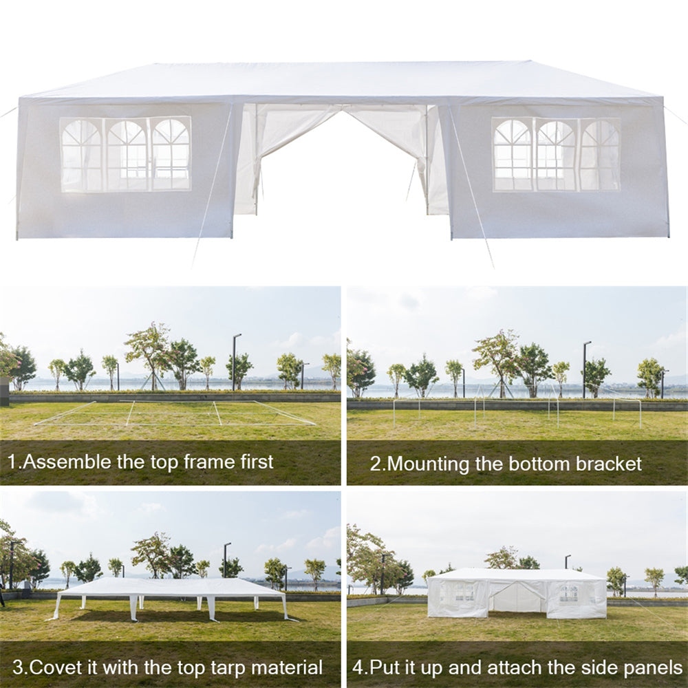 10'x30' 8 Sides Gazebo Canopy Outdoor Party Wedding Waterproof Tent， ZPL White Backyard Tent(Two Doors)