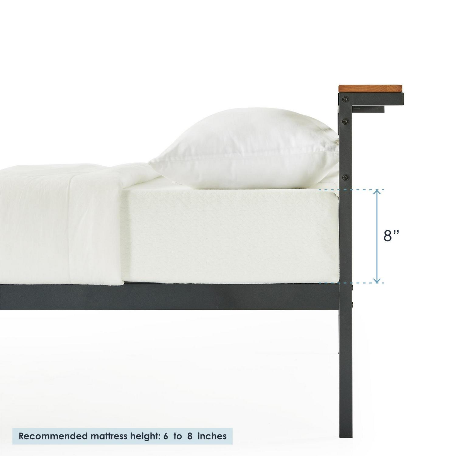 Mellow HYLLE Metal Platform Bed with Headboard Shelf Solid Pine Wood Black Queen  Crowdfused