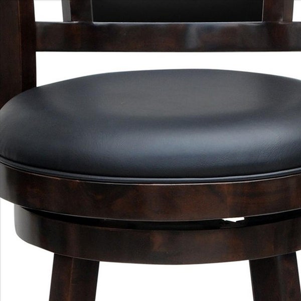 29 Inches Swivel Wooden Frame Counter Stool with Padded Back， Dark Brown - 43.5 H x 17.5 W x 19.5 L Inches