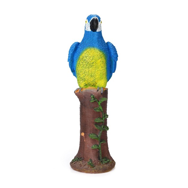 Techko Maid Parrot Blue Solar Outdoor Garden Statue Decor With Spotlight