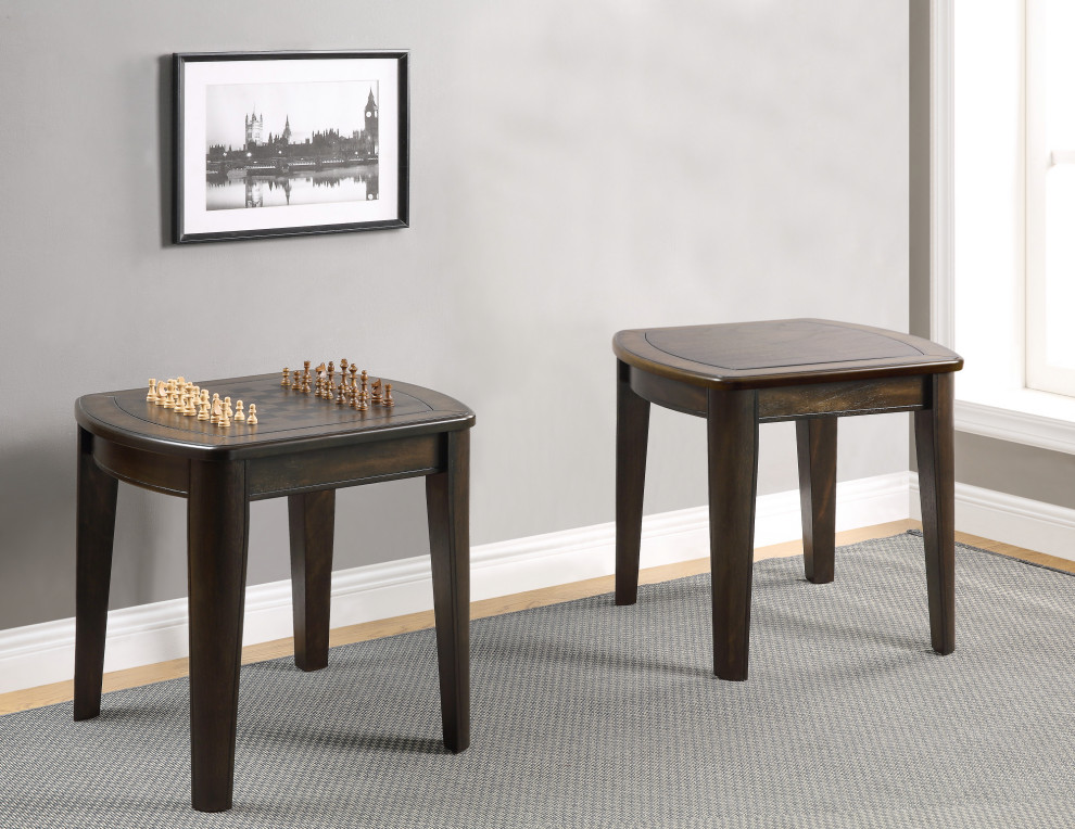 Diletta Dark Walnut Wood Game End Table with Chessboard   Transitional   Side Tables And End Tables   by Steve Silver  Houzz