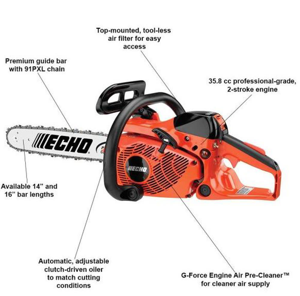 16 35.8cc Gas 2-Stroke Cycle Rear Handle Chainsaw ;