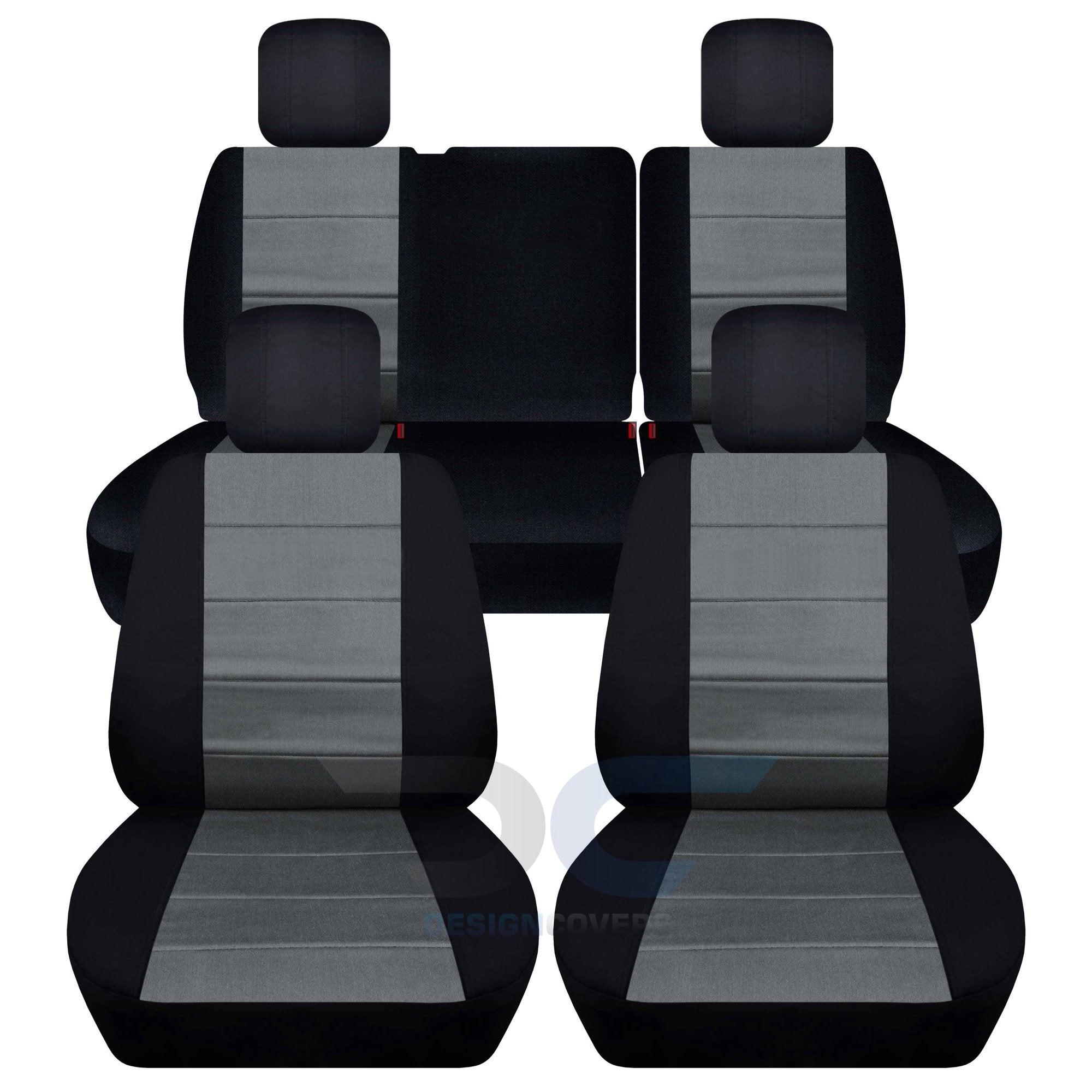 Designcovers Compatible with 2007 Jeep Wrangler JK 4-Door Seat Covers: Black and Charcoal - Full Set: Front and Rear Split Bench