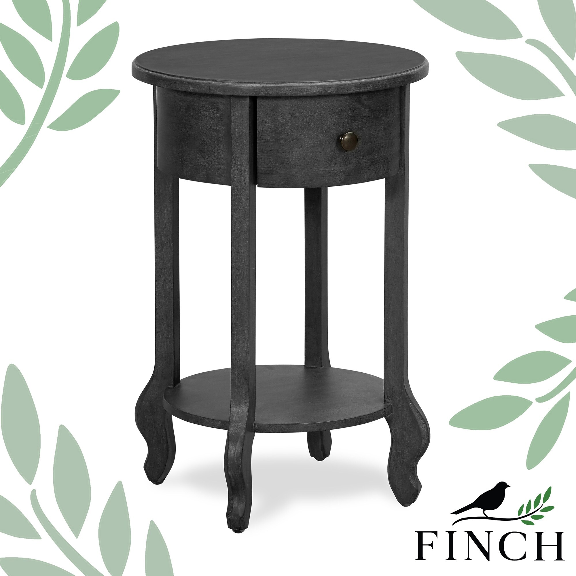 Finch James Round Wooden Accent Side Table with 1 Drawer