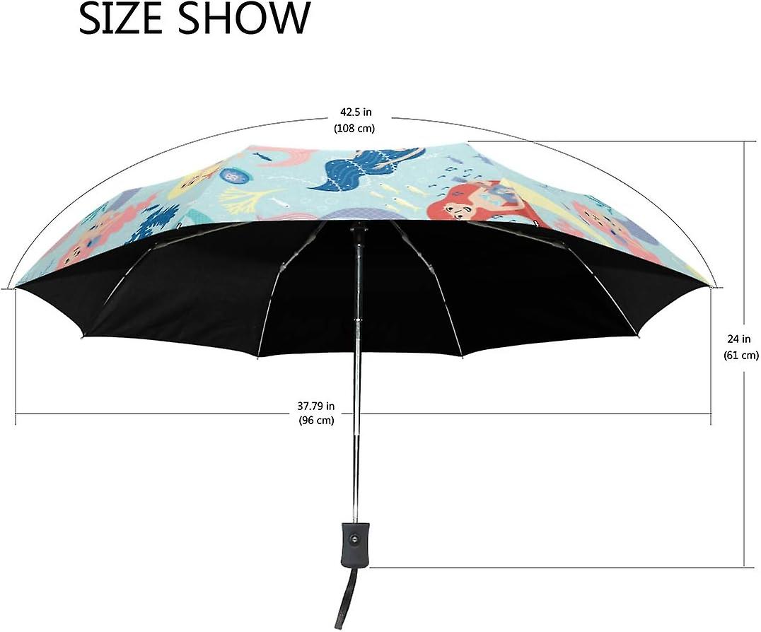 Travel Umbrella Automatic Windproof Foldable Umbrella Cute Mermaids Pattern