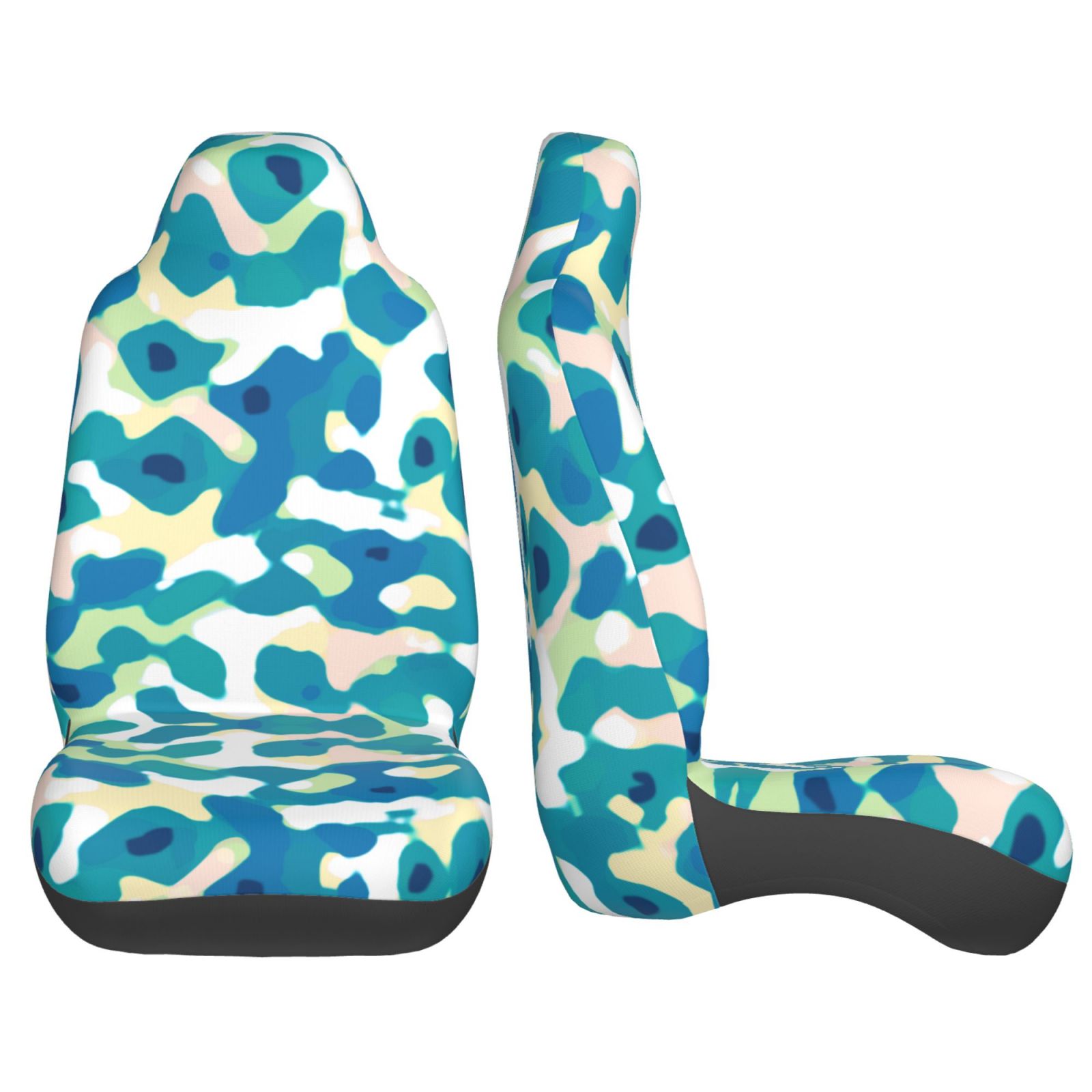 TEQUAN Front Seat Covers， Green Camouflage Abstract Pattern 2 Piece Car Seat Cover Fit Most Car SUV Truck Van