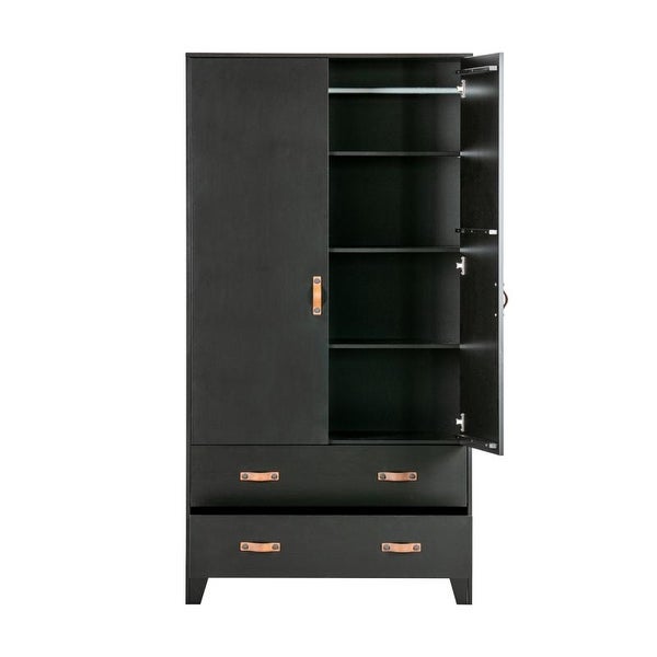 Woood Dian Black Wooden Wardrobe Cabinet - - 35432492