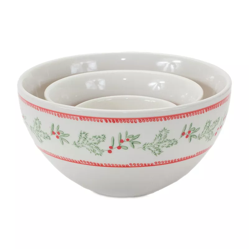 Stoneware Mistletoe Bowl (Set of 3)