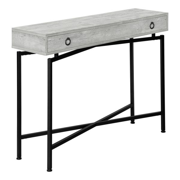 Accent Table， Console， Entryway， Narrow， Sofa， Storage Drawer， Living Room， Bedroom， Grey Laminate， Black Metal， Contemporary， Modern