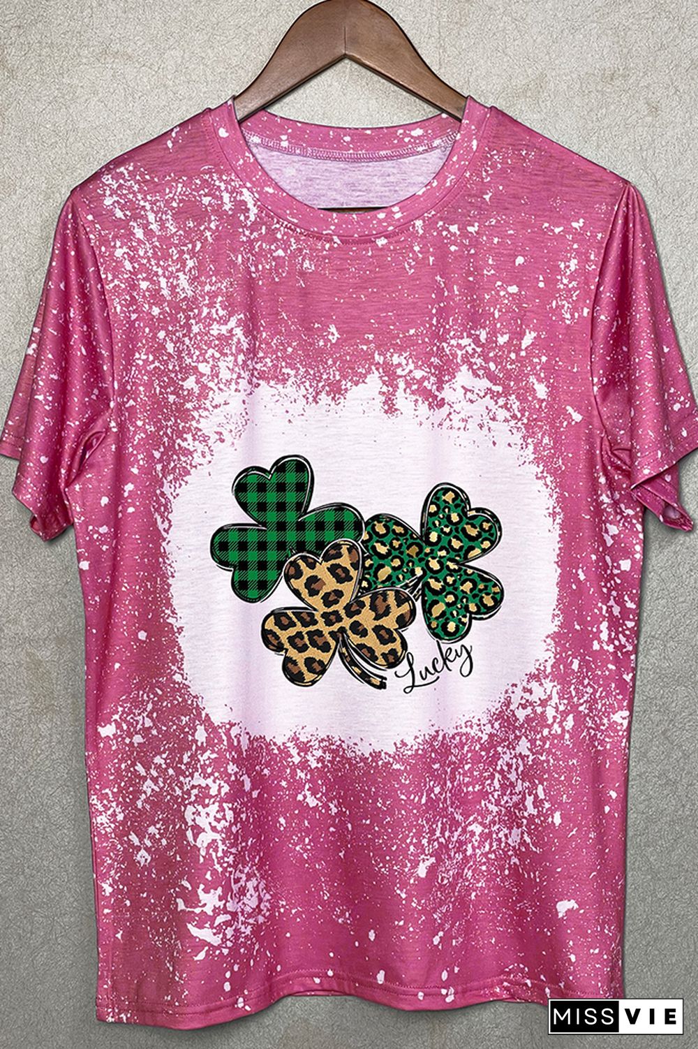 St Patricks Day Shirt,Leopard Shamrock Graphic Tee Wholesale