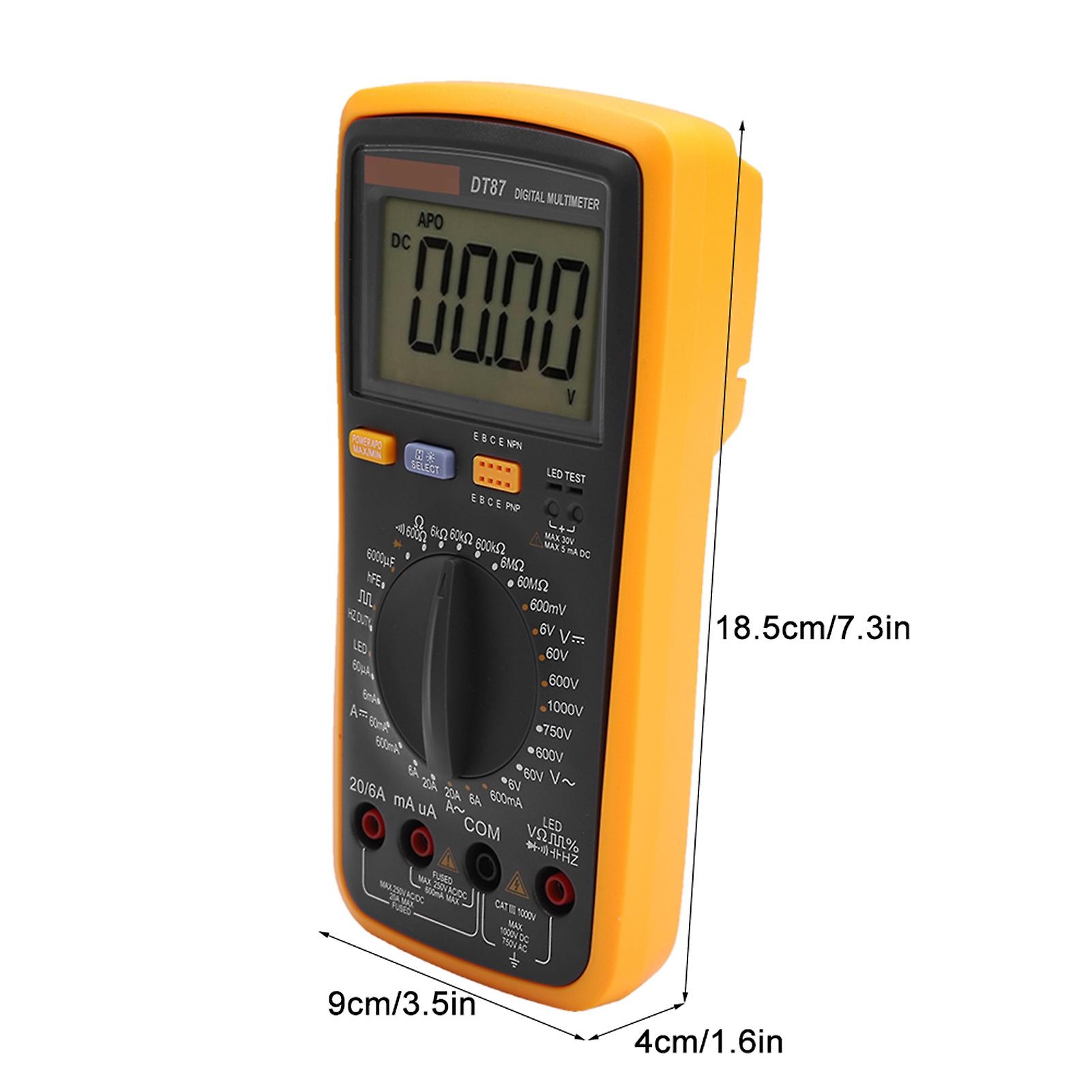 Dt87 Multimeter 6000 Counts Ac/dc Volt Amp Ohm Capacitance Frequency Duty Cycle Diode Test