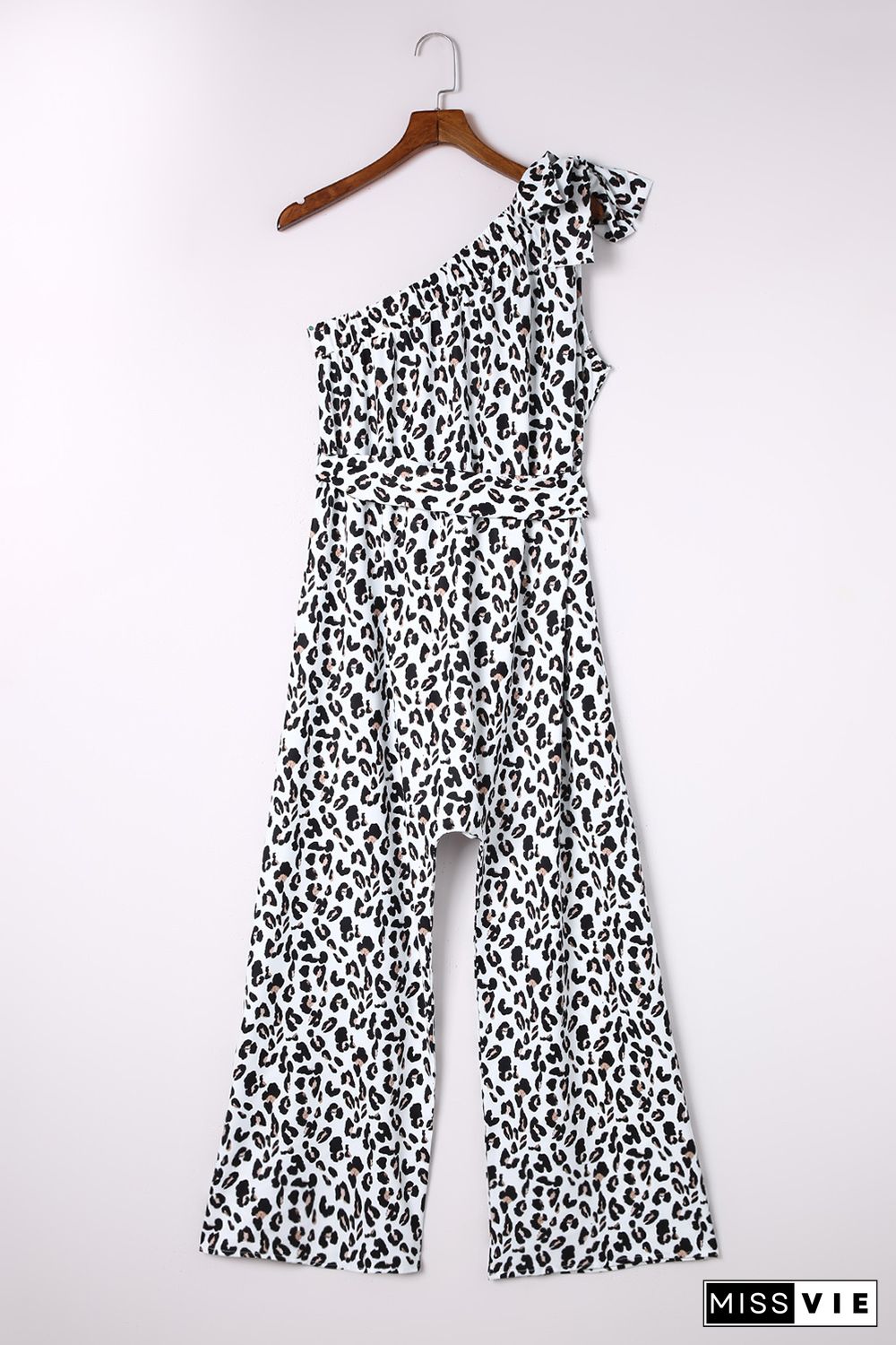 Leopard Print Slant One Shoulder Loose Jumpsuit