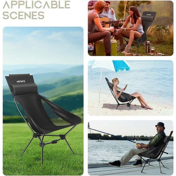 Portable Camping Chair with Headrest and Storage bag，Lightweight Foldable Chair