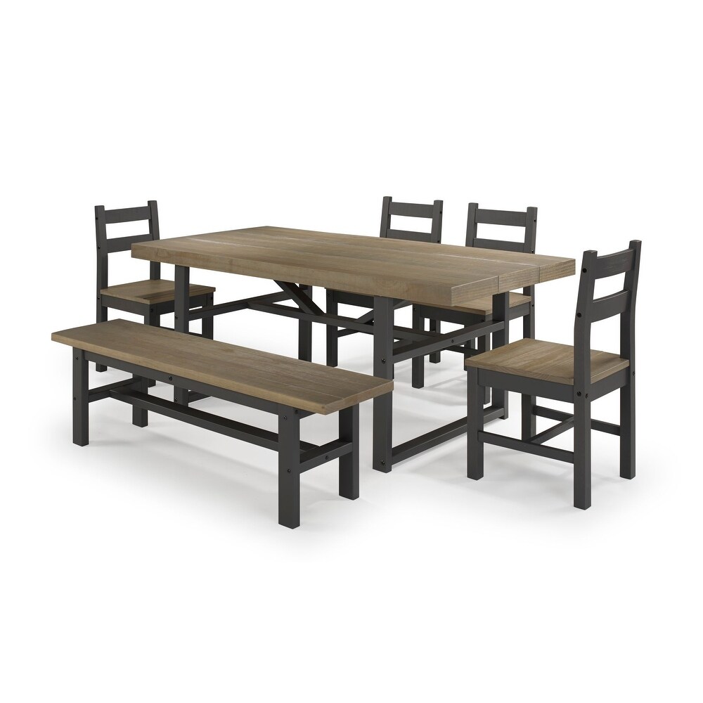 Rustic Forest Solid Wood 6 piece Dining Set with Bench