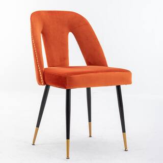 Modern Orange Velvet Upholstered Dining Chair with Nailheads and Metal Legs (Set of 2) FY-W114343514