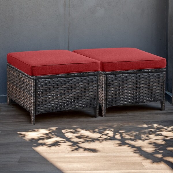 Wicker Rattan Ottoman Outdoor Patio Ottoman