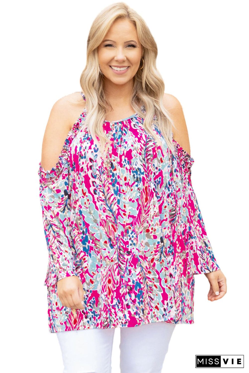 Floral Print Cold Shoulder Plus Size Top