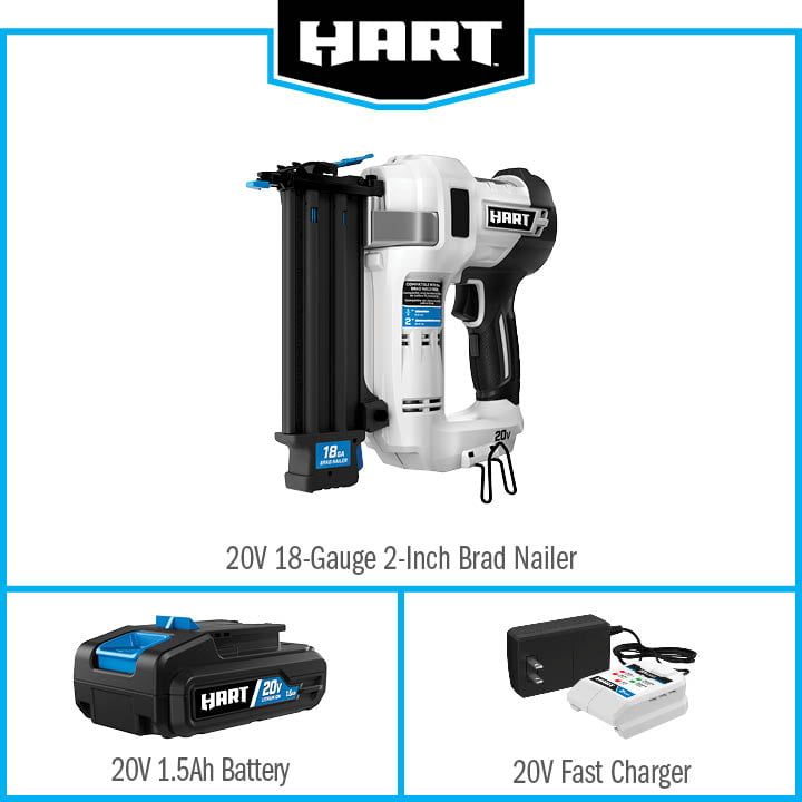 HART 20-Volt 18-Gauge 2-Inch Brad Nailer Kit (1) 20-Volt Lithium-Ion 1.5Ah Battery