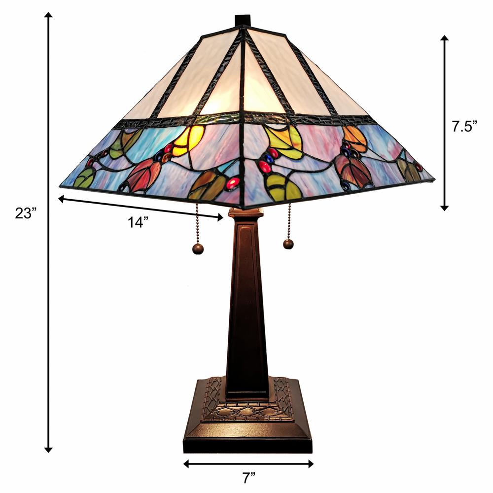 23" Cream and Blue Stained Glass Two Light Mission Style Table Lamp