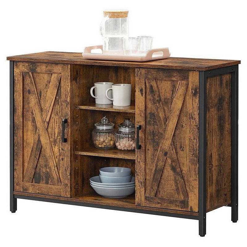 Rustic Farmhome 2 Barn Door Sideboard With Cupboard And Shelves