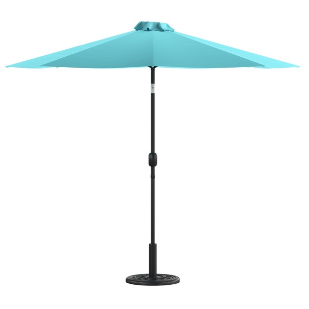 Emma And Oliver Bundled Set 9 Ft Round Umbrella amp Universal Cement Waterproof Base