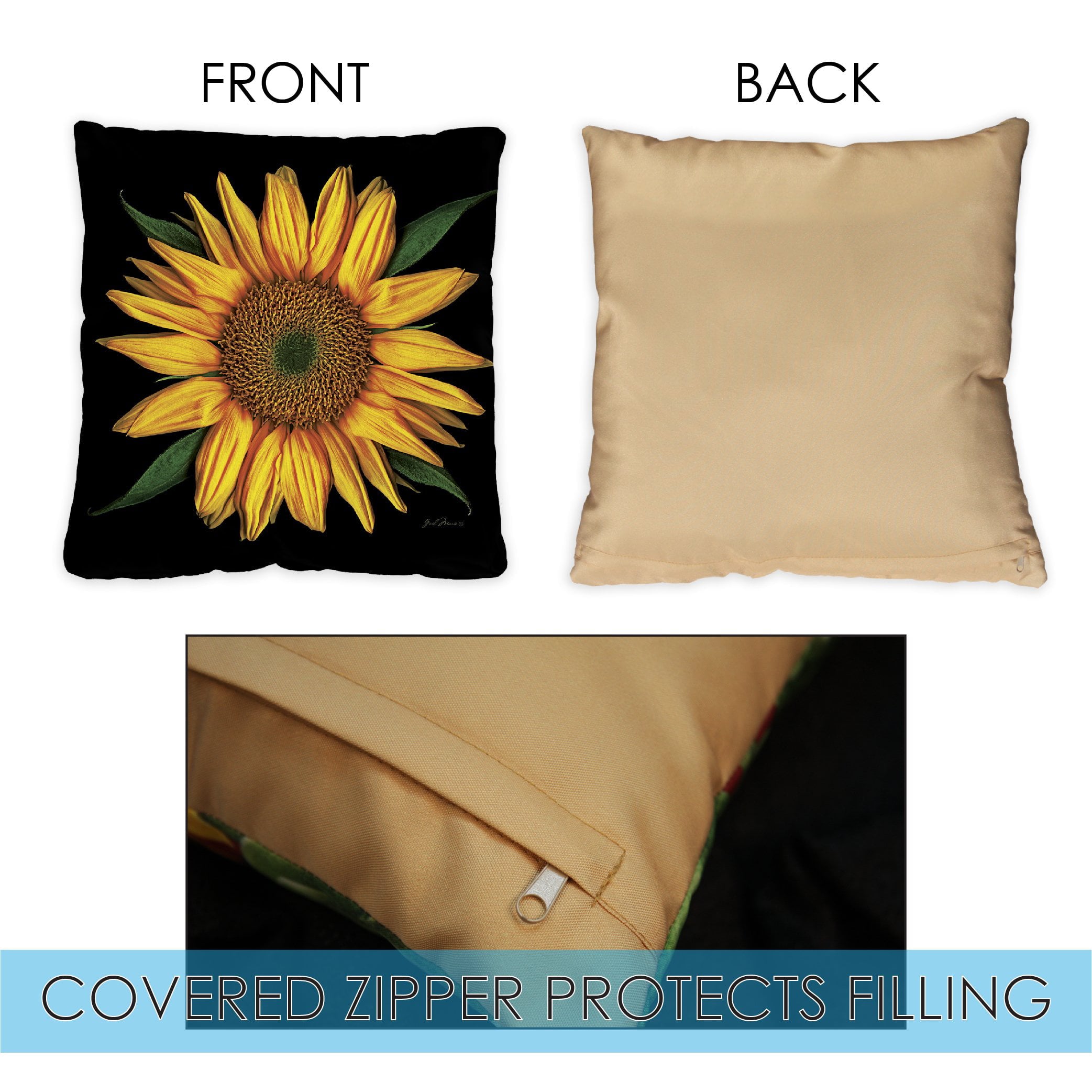 Toland Home Garden Set of 2 Sunflowers On Black Spring Pillow Covers 18x18 Inch Flower Throw Pillows