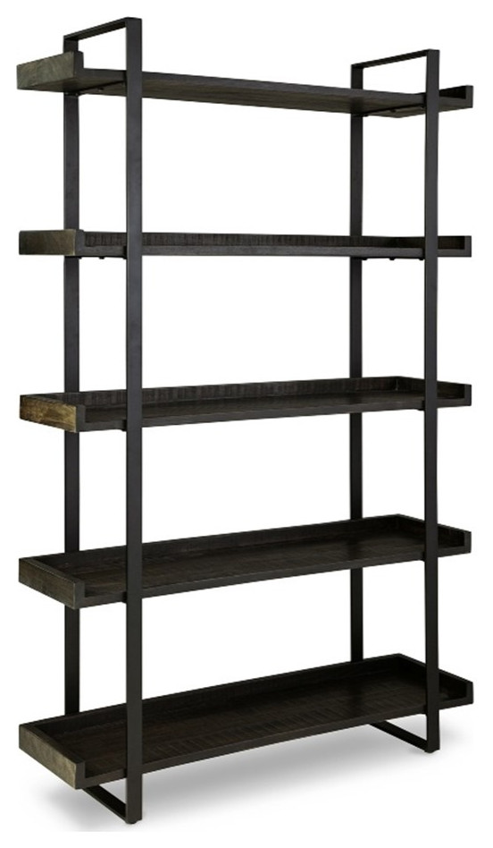 Ashley Furniture Kevmart Wood Bookcase in Grayish Brown  ampBlack Glazed   Industrial   Bookcases   by Homesquare  Houzz