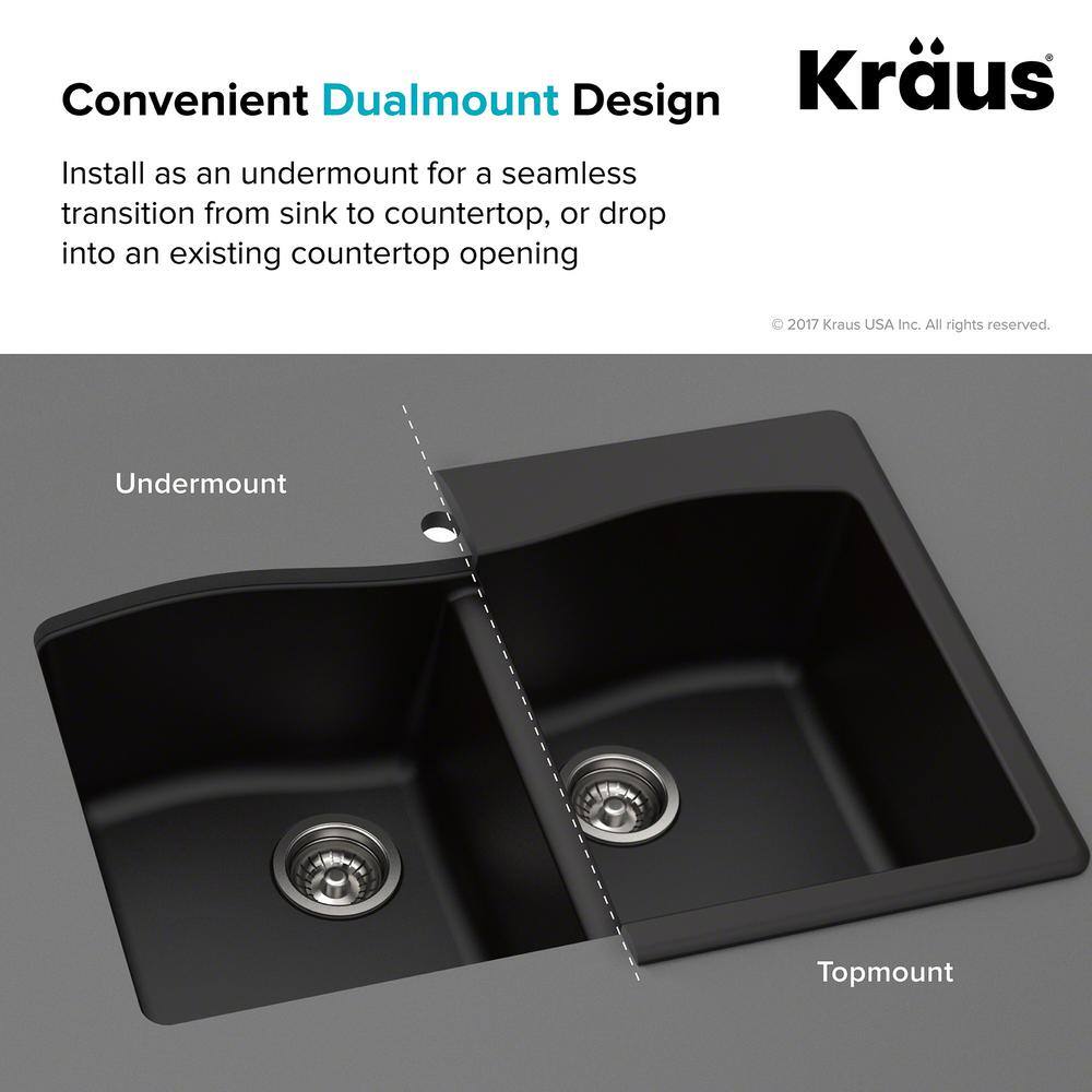 KRAUS Forteza All-in-One Drop-InUndermount Granite Composite 33 in. 1-Hole 5050 Double Bowl Kitchen Sink in Black KGD-52BLACK