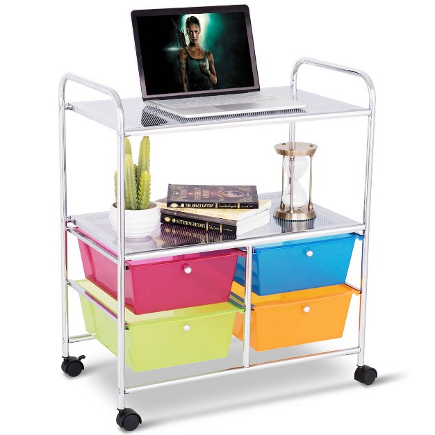 Costway 4 Multifunctional Drawers Rolling Storage Cart Rack Shelves Shelf Home Office