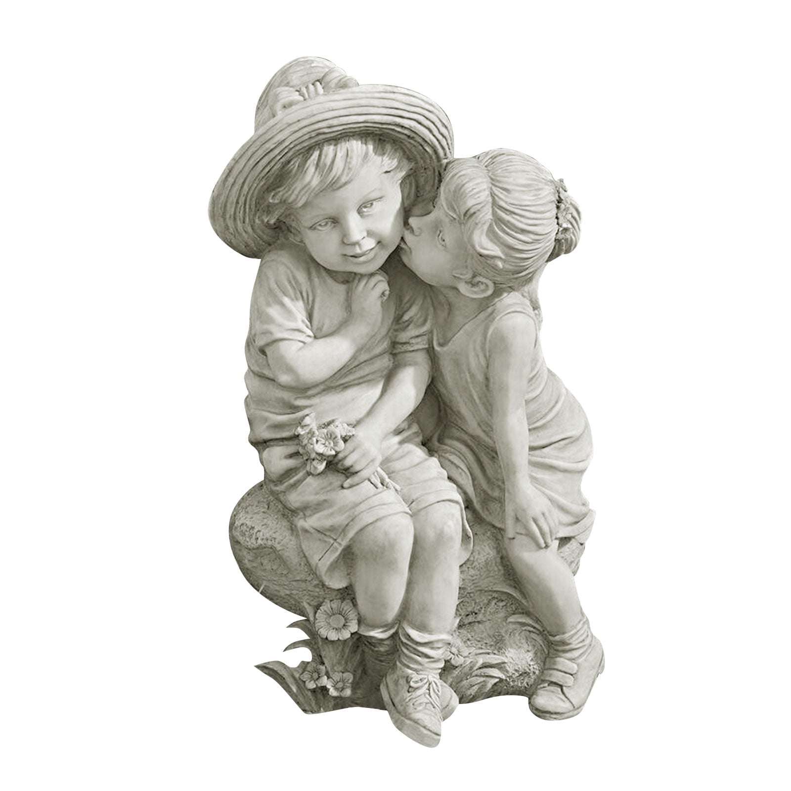 Stone Effect Kissing Kids Garden Statue Outdoor Decor Boy Girl Ornament Bench