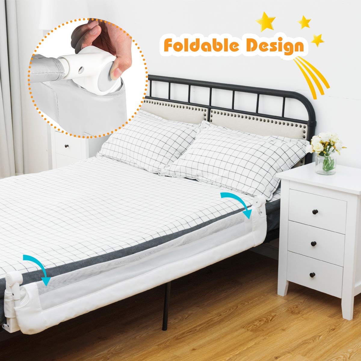 BABY JOY Bed Rails for Toddlers, Extra Long, Swing Down Safety Bed Guard for Convertible Crib (59-Inch, White)