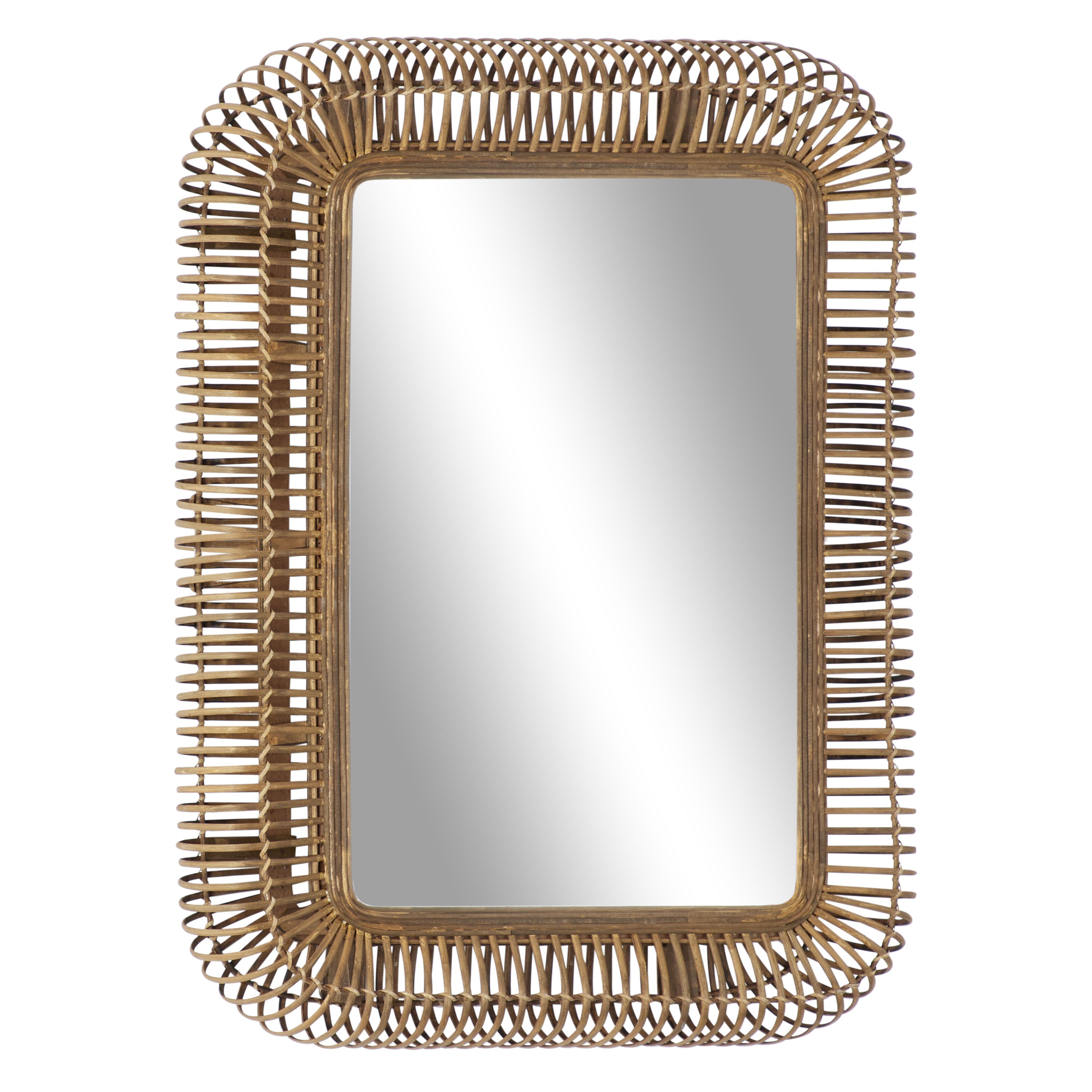 Brown Rattan Farmhouse Wall Mirror 39 x 28