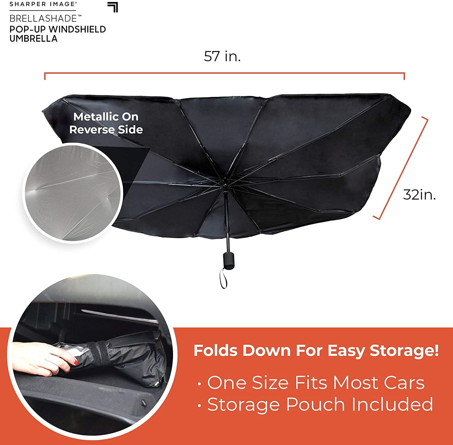 Sharper Image BrellaShade Pop-up Windshield Umbrella， Protects from UV Rays and Sun's Heat， Black