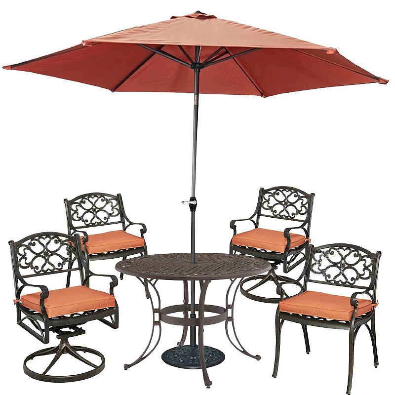 homestyles Patio Round Dining Table， Chairs and Umbrella 6-piece Set