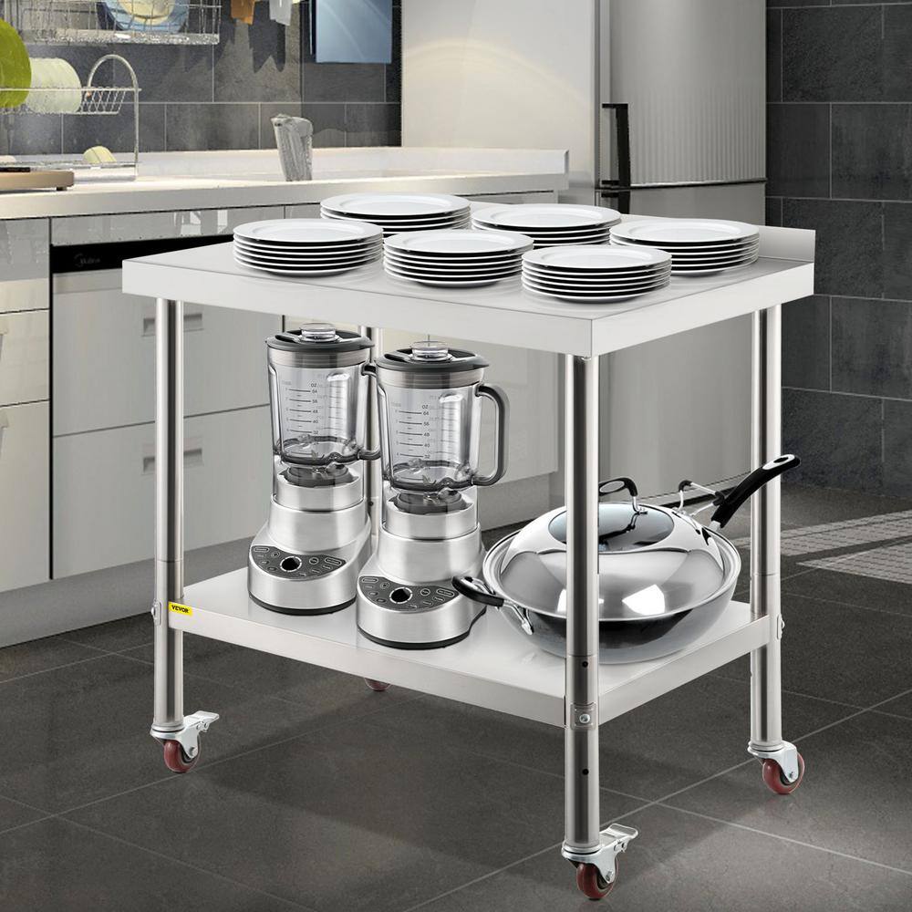 VEVOR Stainless Steel Prep Table 36 x 24 x 35 in. Heavy Duty Metal Worktable with Adjustable Undershelf Kitchen Utility Tables BXGYDGZ362435W02CV0